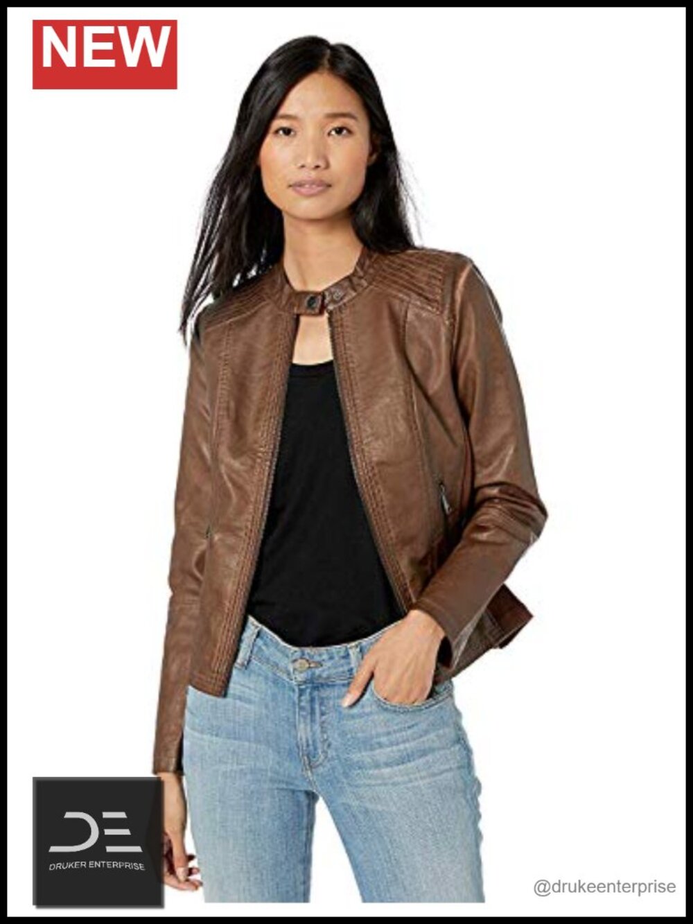 Faux Leather Moto Jacket with Zip Pockets